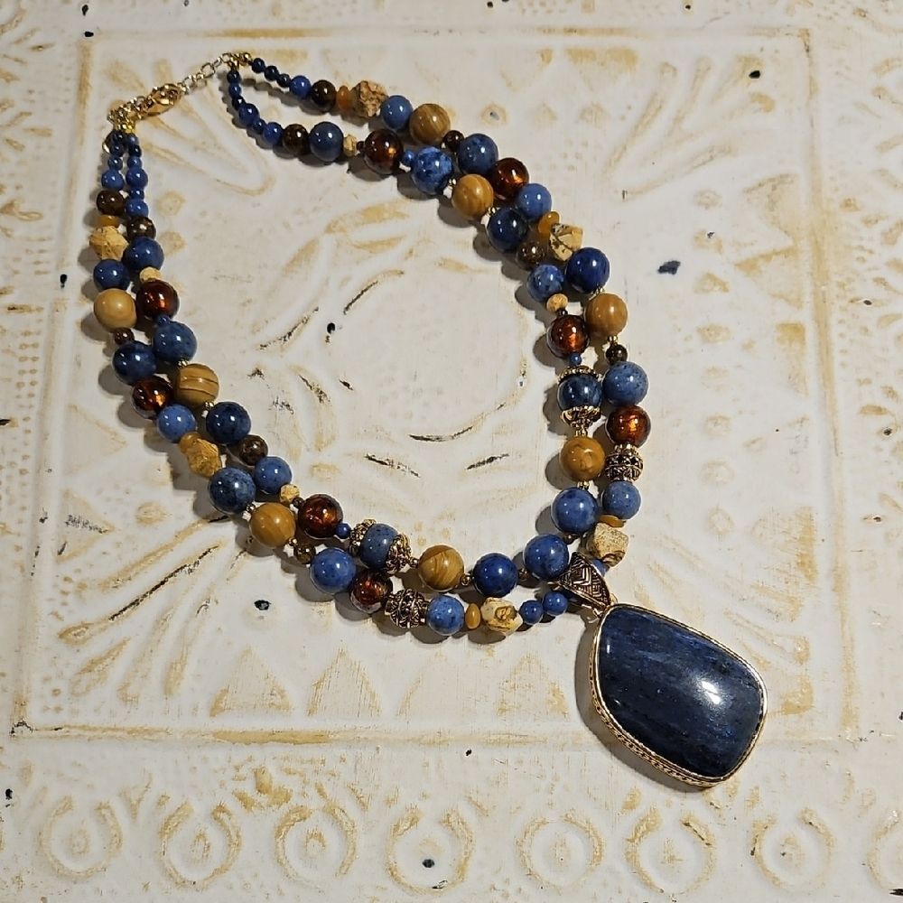 Studio Barse Double-strand necklace features lapis lazuli and gemstone beads.